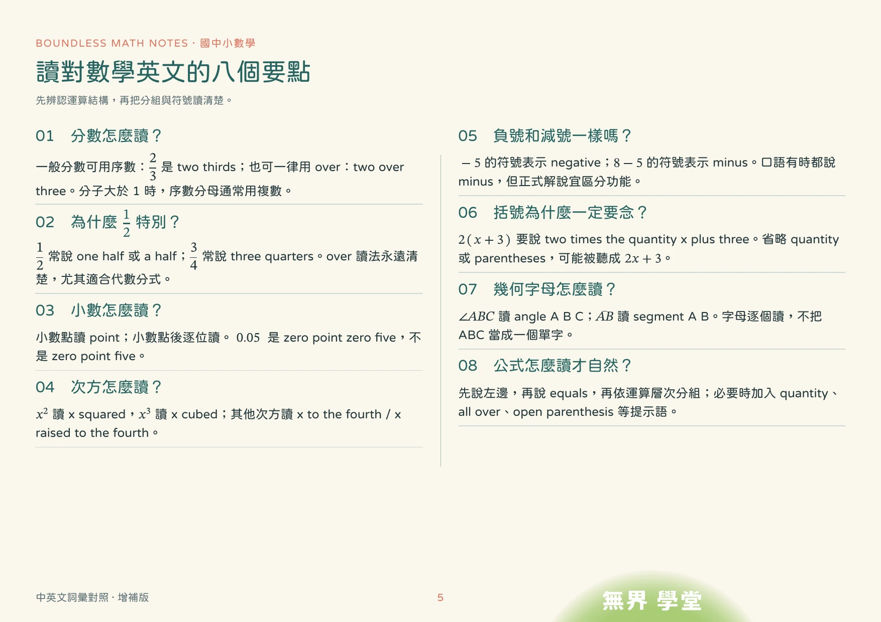 雙語數學經典對照講義試閱：讀對數學英文的八個要點